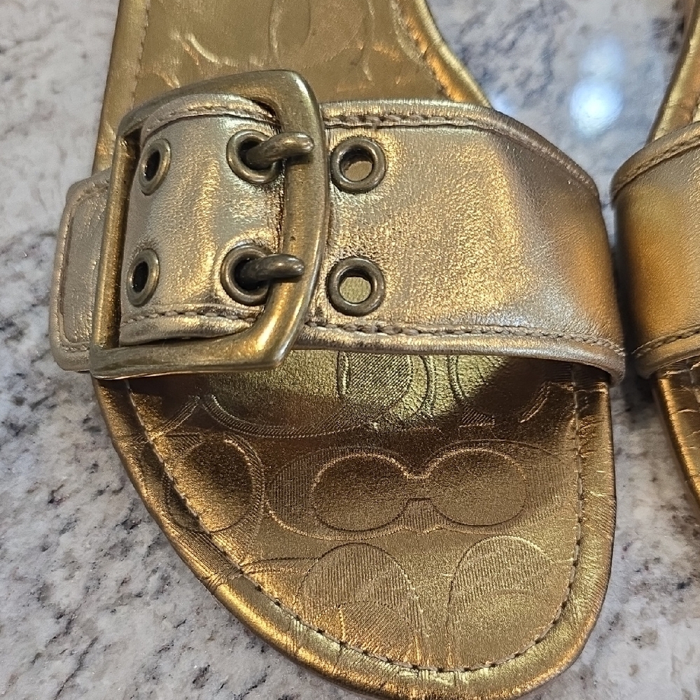 Coach Leanne Metallic Calf Bronze Slides - Picture 3 of 5